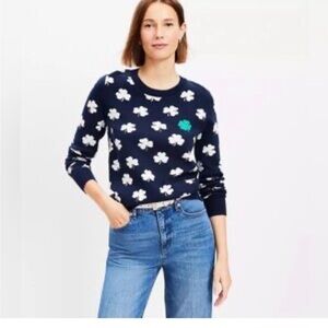 NEW Loft Shamrock Women's Navy Floral Sweater Medium St. Patrick’s Day
